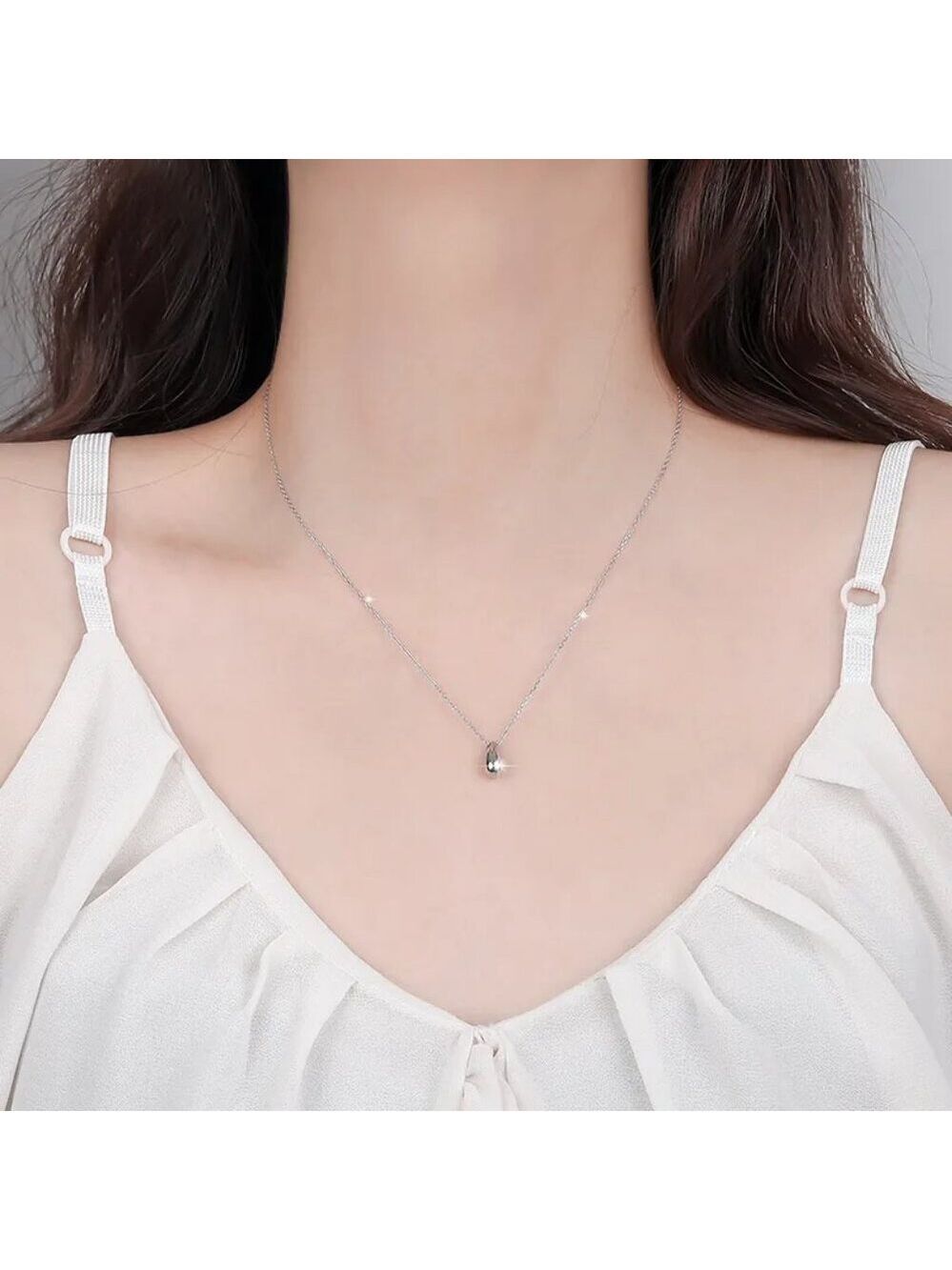 Sterling Silver Water Drop Pear Shape Dainty Delicate Pendant Necklace - Picture 3 of 6